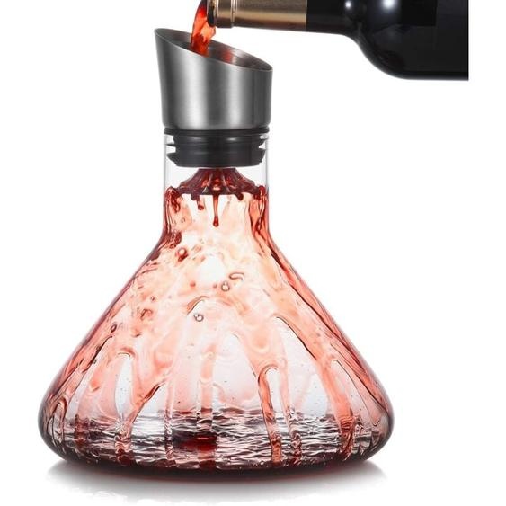 Aérateur de Carafe à Vin avec Couvercle Verseur, Carafe en Soufflé à la Main, Accessoires du Vin de Luxe Pour Cadeau (1200 ml)