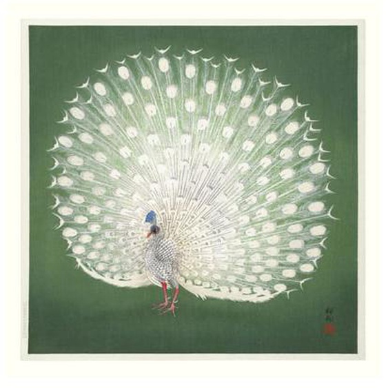 Affiche dessin japonais Ukiyo-E The Dybdahl Peacock On Green