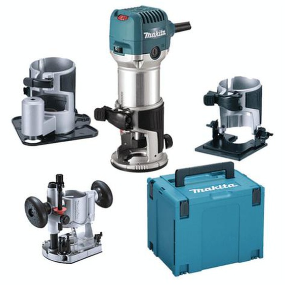 Affleureuse défonceuse MAKITA RT0702CX3J 710W Ø8 mm en MAKPAC avec 4 bases
