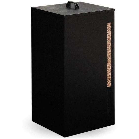 Aga Réservoir à granulés noir en tôle galvanisée avec roulettes, capacité env. de 25kg, 36x36x52 cm