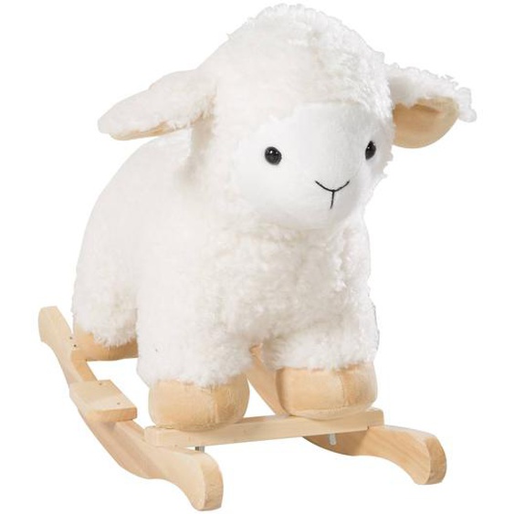 Agneau À Bascule En Bois Massif Blanc / Beige