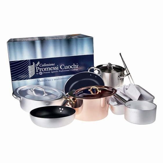 Agnelli - Promessi Cuochi set de 10 pièces - cuivre étamé et acier inoxydable avec boîte en bois