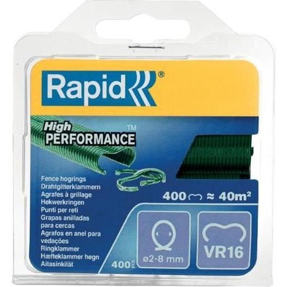 Agrafes de Grillage VR16 Rapid, Plastifiées Vertes, Galva Plastifié, Pack de 200, Acier, Forme en U
