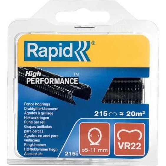 Agrafes RAPID VR22, Noires, Pour Fil de Clôture 5-11mm, Acier, Compatible FP20 & FP222, Blister de 215