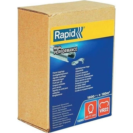 Agrafes VR22 Galvanisées RAPID, 1600 Pièces, Fil de Clôture 5-11 mm, Acier Galvanisé, Hauteur 6 mm, Compatible FP20 FP222