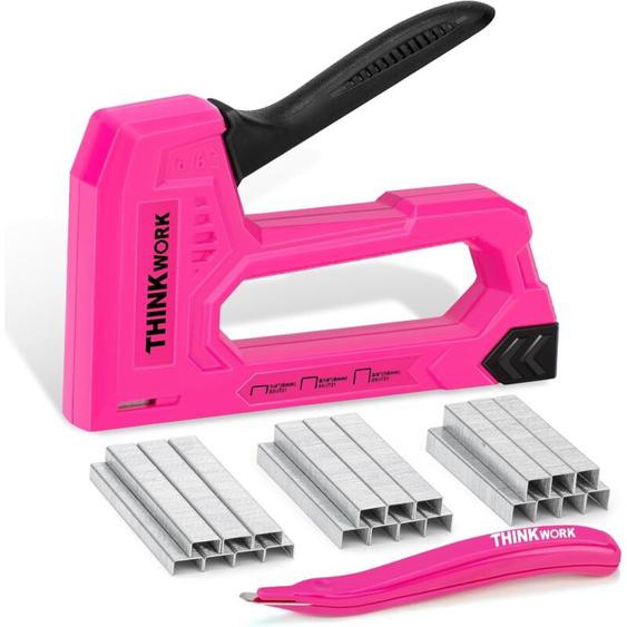 Thinkwork - Agrafeuse légère pour bois – Agrafeuse rose avec 2100 agrafes JT21 0,6 cm, 1,6 cm, 0,9 cm