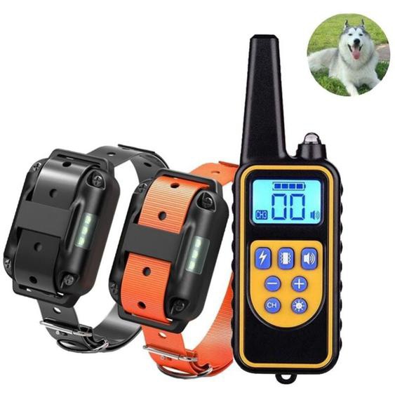 Ahlsen Collier de Dressage pour Deux Chiens Rechargeable et IP67 Étanche avec Distance de 800m avec 99 Niveaux de Mode Vibration, Choc Electrique,