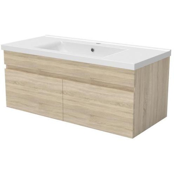 AICA Meuble de salle de bain 100cm à double porte, suspendu, Chêne