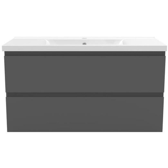 AICA Meuble de salle de bain anthracite 100cm, suspendu avec 2 tiroirs