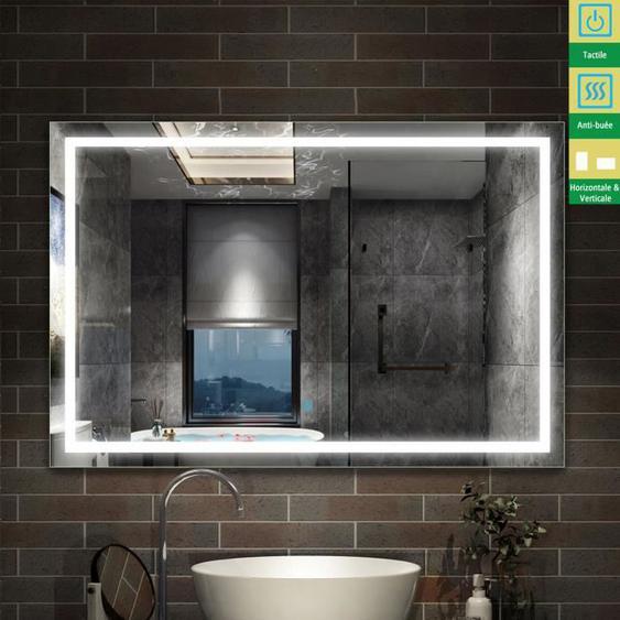 AICA Miroir Salle de bain 140 x 70cm Miroir triangulaire - Anti-buée Interrupteur Tactile - 24W BLANC 4mm