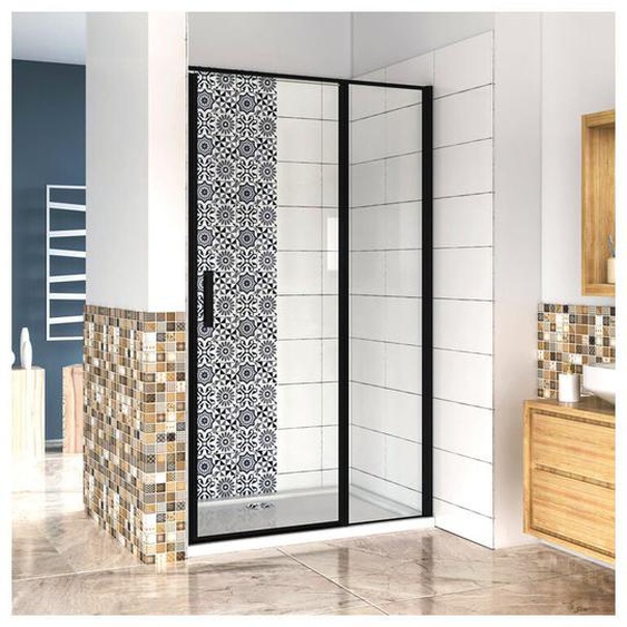 Aica porte de douche pivotante 120x185cm noir mat en verre anticalcaire installation en niche