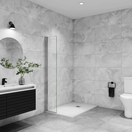 Aica Sanitaire - aica paroi de douche à l&39italienne pivotante 35x200cm paroi de douche retour pivotant mural en verre 8mm anticalcaire profilé en