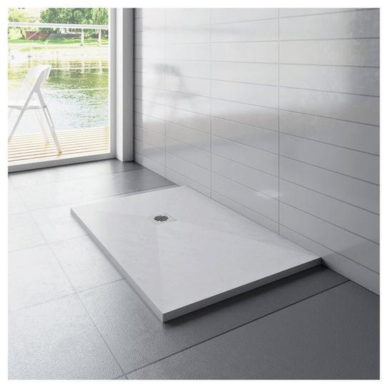 Aica Sanitaire - aica receveur de douche 120x90cm Rectangulaire Extra plat Blanc antiderapant avec une grille en abs
