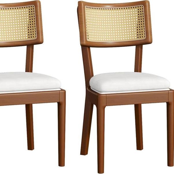 AIORBER 2 chaises de salle à manger en bois massif avec dossier en rotin, coussin en velours, modernes, confortables, noyer