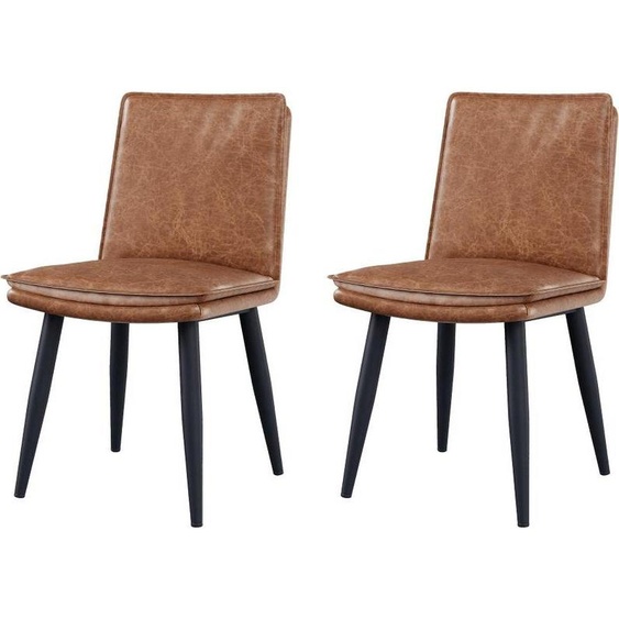 AIORBER 2 Chaises de salle à manger PU, Coussin double épaisseur, Moderne & Confortable, Pieds en métal, Marron