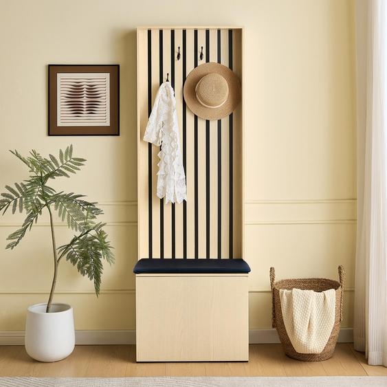 AIORBER Armoire vestiaire moderne avec banc, rangement pour chaussures et 4 crochets, meuble dentrée avec compartiments de rangement pour lentrée et la chambre à coucher