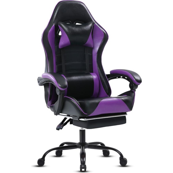 AIORBER Chaise de jeu, cuir PU, avec repose-pieds,réglable, avec roulettes, ergonomique,chaise de bureau,pivotant à 360°, pour chambre,bureau,65x65x123 cm, lilas