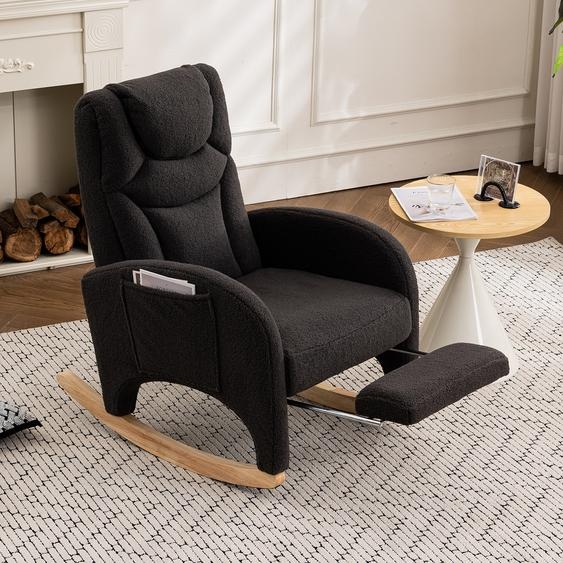 AIORBER Fauteuil à bascule, tissu Teddy, doux, cadre en bois, rembourré, capacité de charge 110 kg , fauteuil inclinable, pour salon, chambre à coucher, 66x125x101cm,Gris
