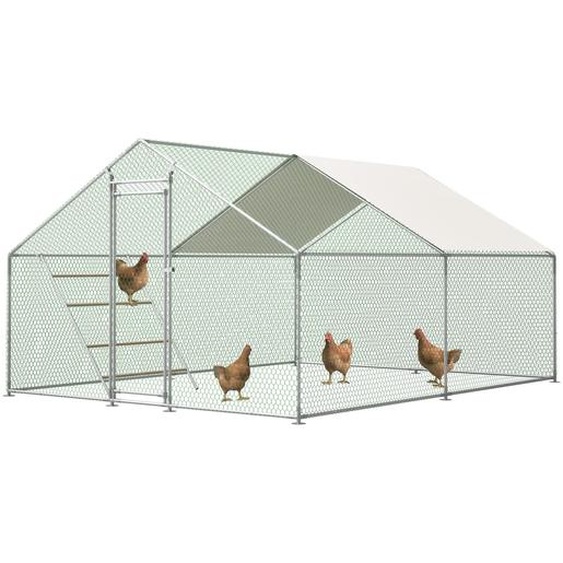 AIORBER Poulailler 3×4 m avec échelle de siège et serrure de sécurité, bâche UV imperméable, tubes dacier renforcés de 1 mm pour poules et volailles, Grey
