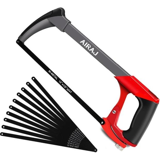 AIRAJ scie à métaux 300mm incl. 10 lame de scie - Scie à métaux universelle pour métal, acier, tube PVC