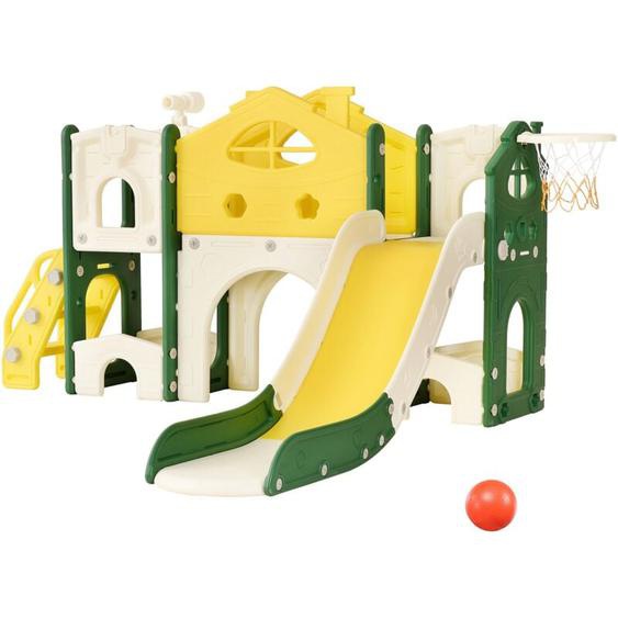 Aire de jeux 7 en 1, château, avec toboggan, panier de basket, télescopes, échelle, basket assorti, PEhd, enfant toboggan pour lintérieur et