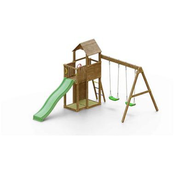 Aire de jeux avec bac à sable et 2 balançoires