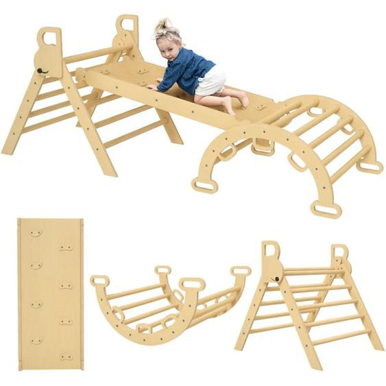 Aiyaplay - Ensemble descalade en bois 5 en 1 - triangle Pikler, arche, bascule, toboggan, rampe - panneaux bois pin