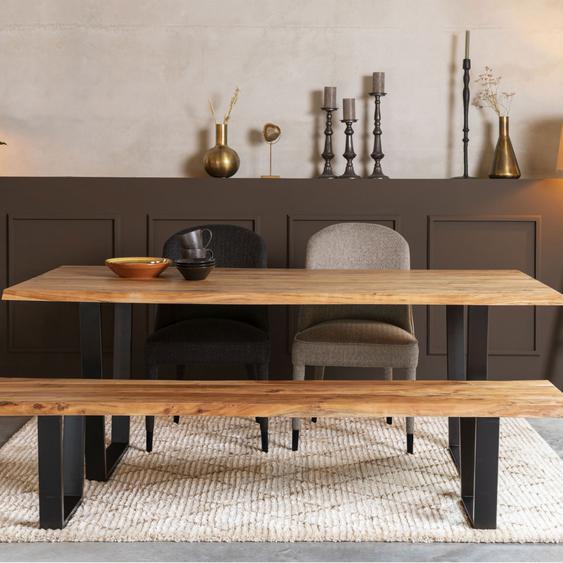 Aka - Table à manger en bois et métal 180x90cm - Couleur - Bois foncé / noir