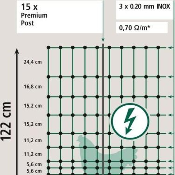 AKO fencing Geflügelnetz Premium elektrifizierbar, L x H 50 m x 122 cm