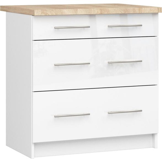 Akord Armoire De Cuisine Oliwia Avec Plateau Blanc/Blanc Brillant 80X46X85