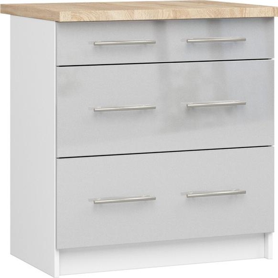 Akord Armoire De Cuisine Oliwia Avec Plateau Blanc/Métallique Brillant 80X46X85