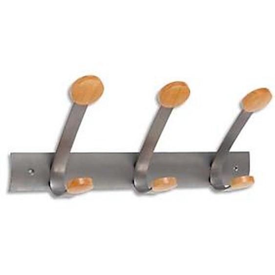 ALBA Bloc de 3 doubles patères et crochets en métal et bois jusqu à 20 kg - Dim: L45 x H17,4 x P11 cm