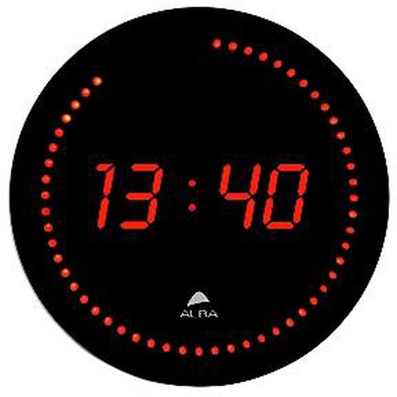 Alba Horloge murale digitale Horled à LED rouge - Diamètre 30 cm - Noir
