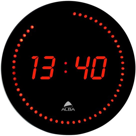 Alba Horloge murale digitale Horled à LED rouge - Diamètre 30 cm - Noir