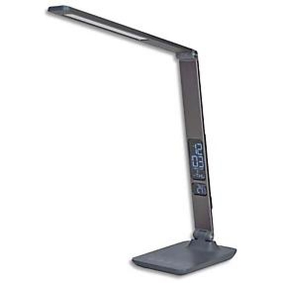 ALBA Lampe LED Viva tactile Gris anthracite, port USB, horloge. Tête 32 cm, bras 35 cm, socle 19 x12 cm
