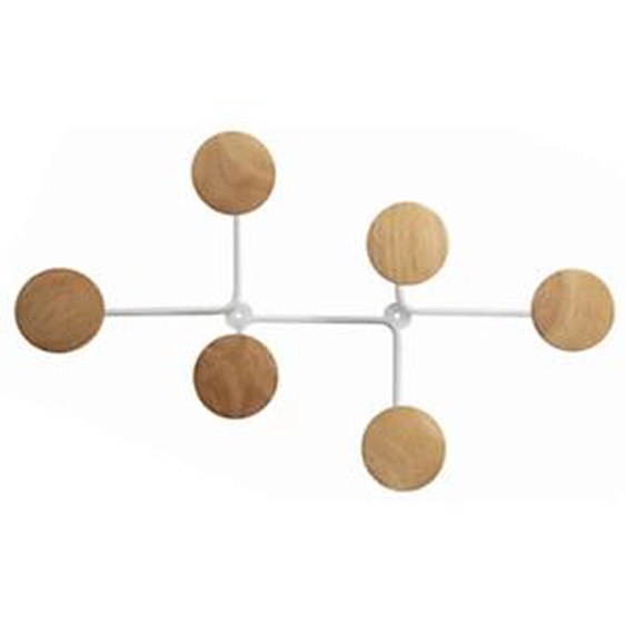 Alba Patère murale Design 6 patères - Blanc bois/métal
