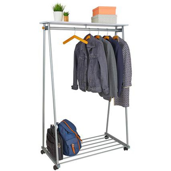 Alba Portant à vêtements dressing mobile Oslo en acier / bois - Gris avec 6 cintres en bois