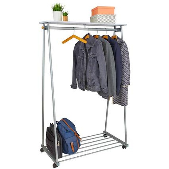 Alba Portant à vêtements dressing mobile Oslo en acier / bois - Gris avec 6 cintres en bois