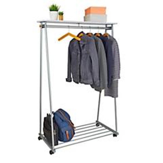 Alba Portant à vêtements dressing mobile Oslo en acier / bois - Gris avec 6 cintres en bois