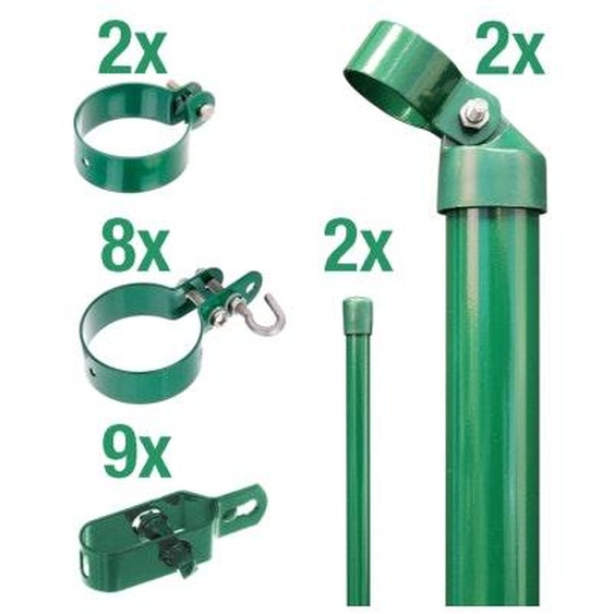 Alberts 600785 Kit de raccordement de clôture, liaison bilatérale pour portail en treillis ondulé sur clôture en grillage, kit,2s, phosphaté zinc vert, à bétonner, Ø du montant de portail : 76 mm, hauteur de clôture : 2000 mm