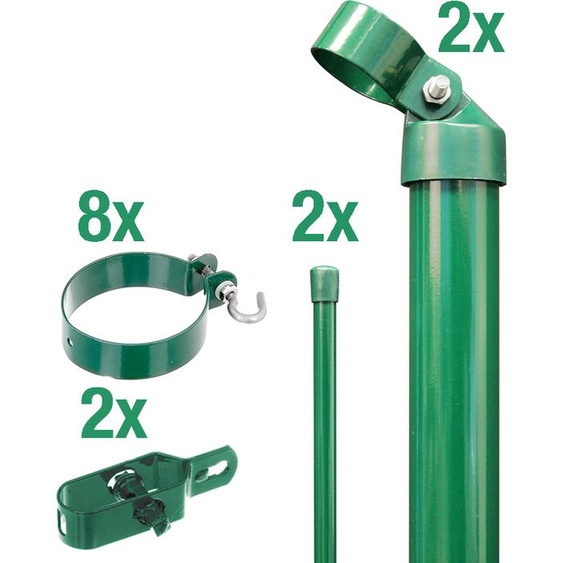 Alberts 601188 Kit de raccordement de clôture, liaison bilatérale pour portail en treillis ondulé sur clôture en grillage, kit,2s, phosphaté zinc vert, à bétonner, Ø du montant de portail : 76 mm, hauteur de clôture : 1500 mm