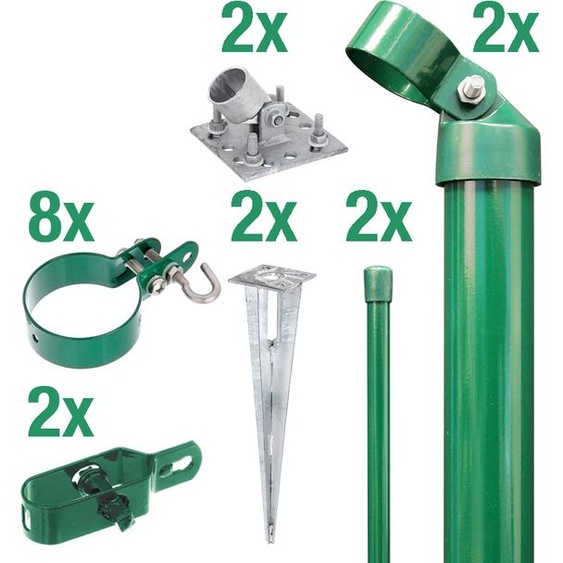 Alberts 601195 Kit de raccordement dun portail en treillis ondulé à une clôture en grillage, kit,2s, phosphaté zinc vert, avec douille à enfoncer dans le sol, Ø du montant du portail : 76 mm, hauteur de la clôture : 1000 mm