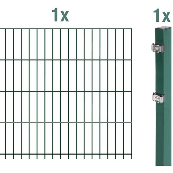 Alberts 641412 Clôture en treillis double comme set complet de clôture, revêtu de matière plastique, vert, hauteur 123 cm, longueur 2,5 m