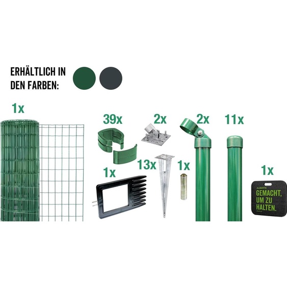 Alberts 693497 Fix-Clip Pro comme set complet de clôture, à bétonner avec genouillère, vert, hauteur 102 cm, longueur 10 m