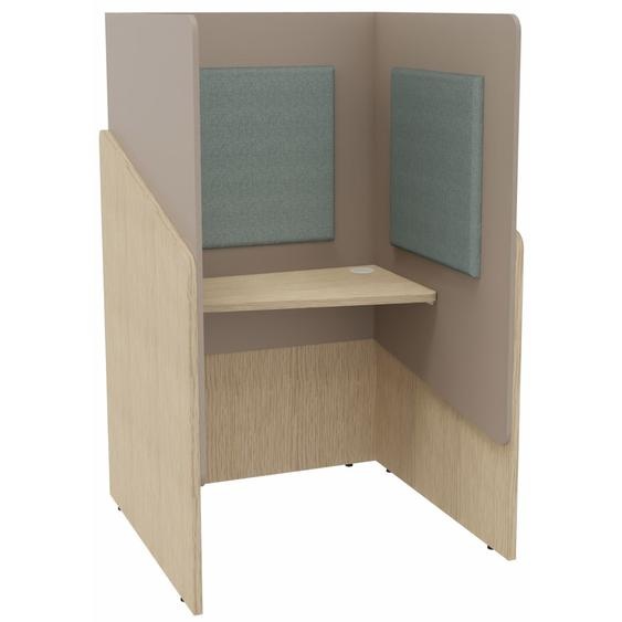 Alcôve cabine de confidentialité acoustique assise CALME Bas Chêne - Haut Argile - Habillage Vert