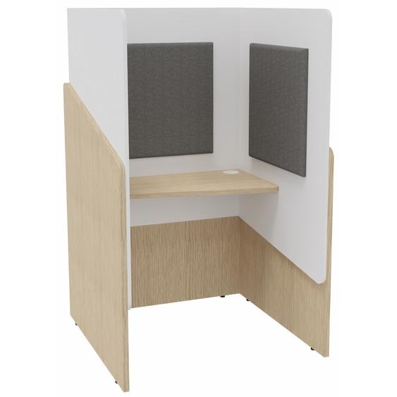 Alcôve cabine de confidentialité acoustique assise CALME Bas Chêne - Haut Blanc - Habillage Gris