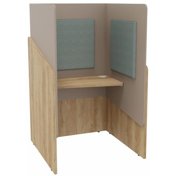 Alcôve cabine de confidentialité acoustique assise CALME Bas Chêne Nebraska - Haut Argile - Habillage Vert