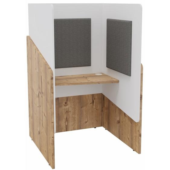 Alcôve cabine de confidentialité acoustique assise CALME Bas Timber - Haut Blanc - Habillage Gris