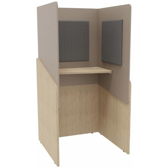 Alcôve cabine de confidentialité acoustique debout CALME Bas Chêne - Haut Argile - Habillage Gris