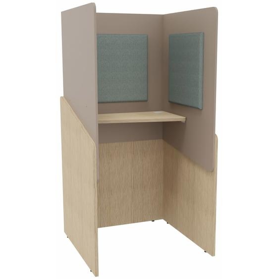 Alcôve cabine de confidentialité acoustique debout CALME Bas Chêne - Haut Argile - Habillage Vert
